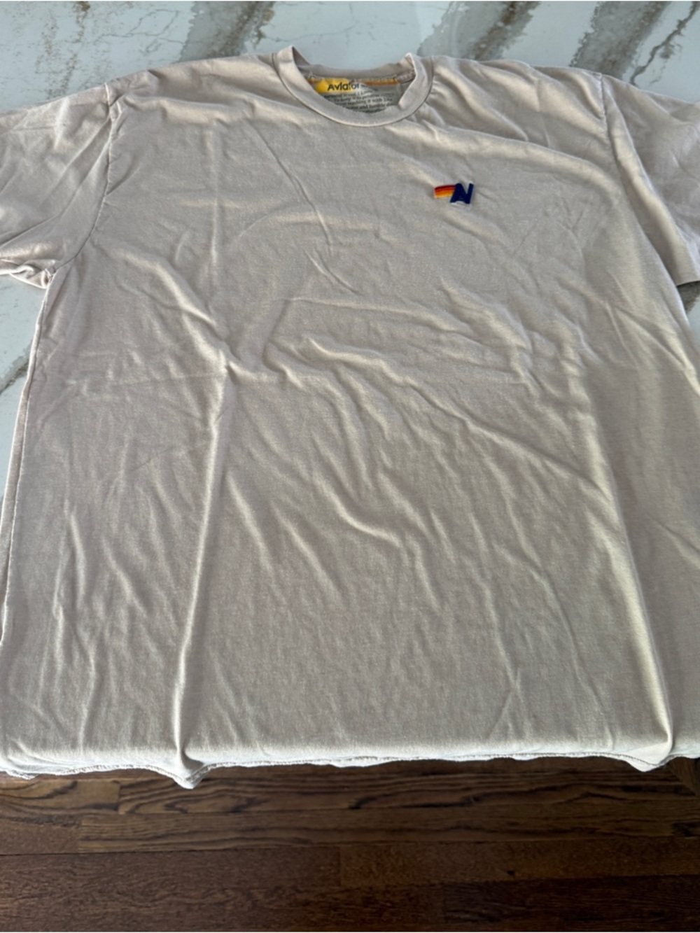 Aviator Nation Off-White Short Sleeve Tee with Small Rainbow 'N' Logo